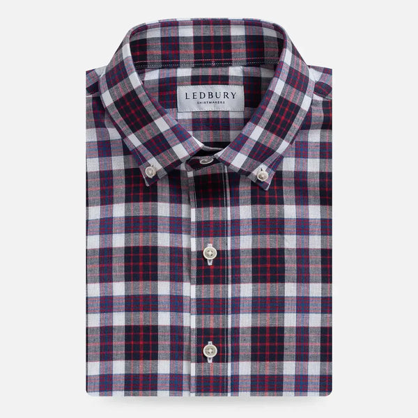 Navy blue madras plaid shirt front view - Ledbury Briar custom casual shirt