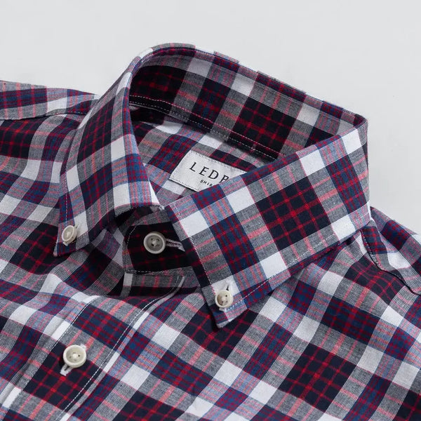 Button-down collar detail navy madras plaid - Ledbury Briar casual shirt