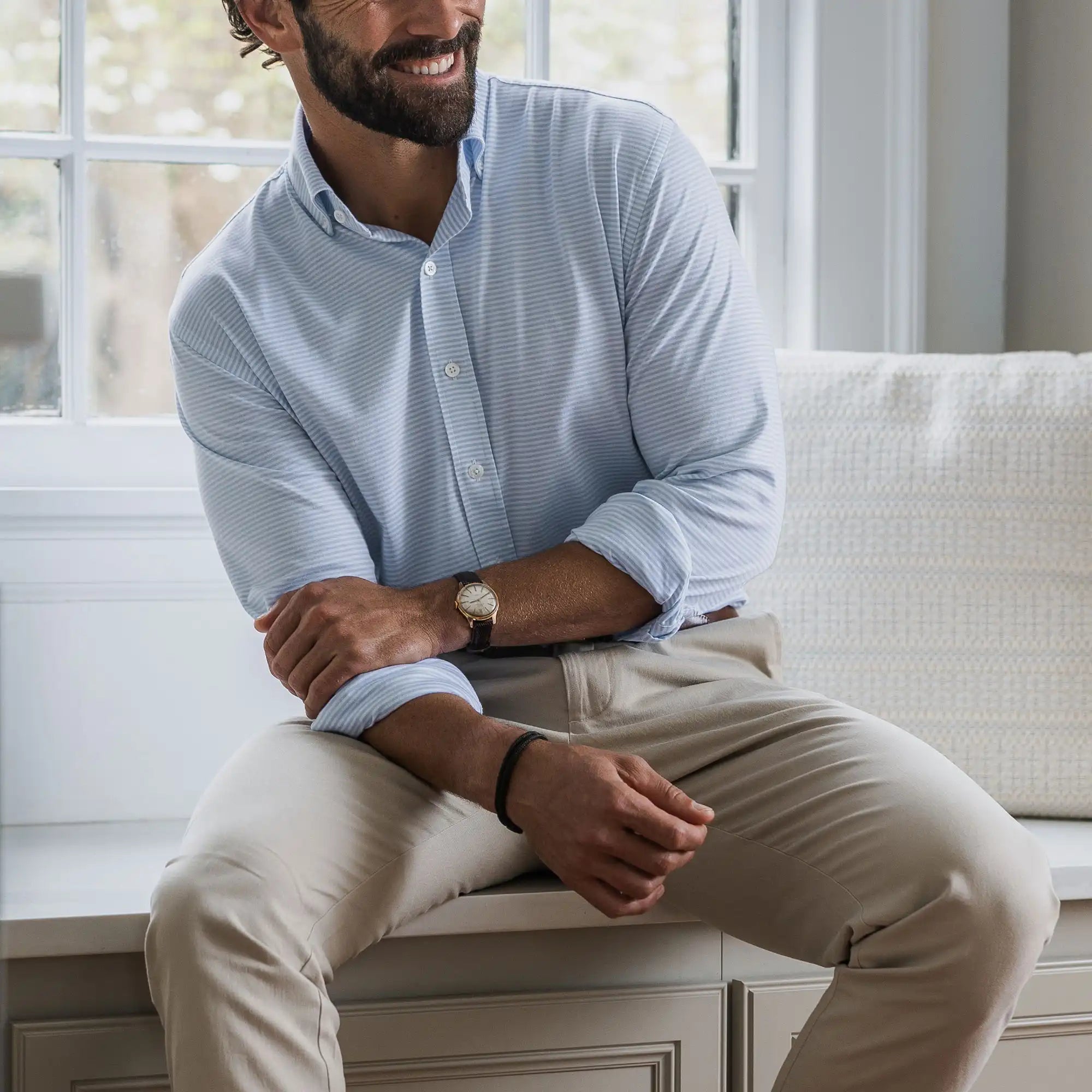 The Blue Chaparral Stripe Knit Custom Shirt Custom Dress Shirt- Ledbury