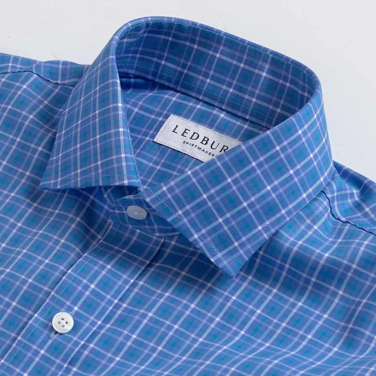 The Bay Blue Brin Check Custom Shirt Custom Dress Shirt- Ledbury