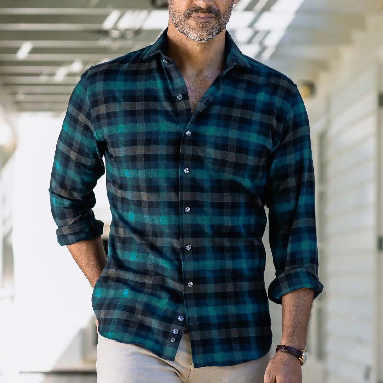 The Dark Teal Wharton Flannel Custom Shirt Custom Casual Shirt- Ledbury