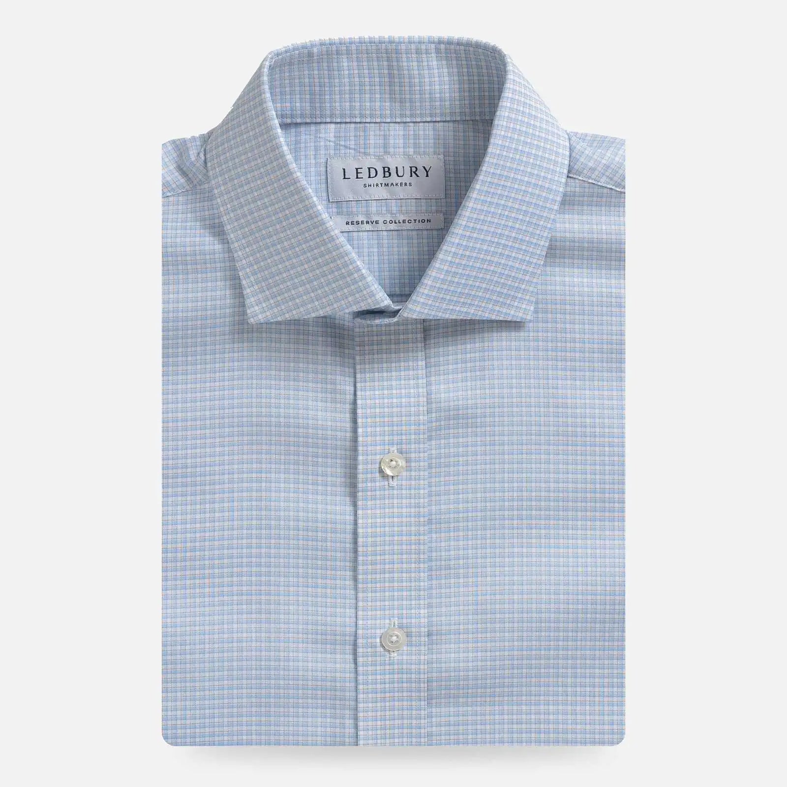 The Light Blue Albini Burrell Twill Check Custom Shirt Custom Dress Shirt- Ledbury