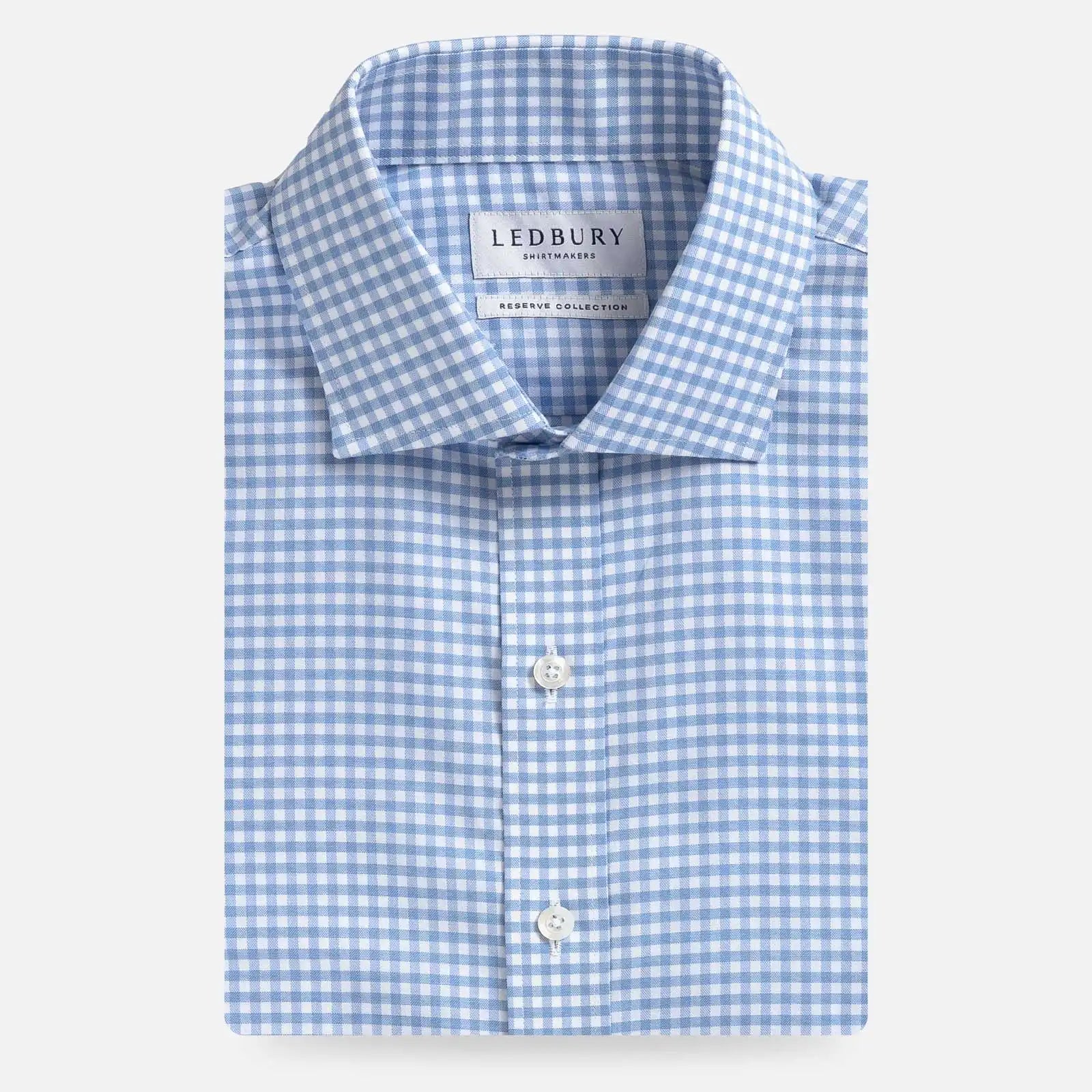 The Light Blue Thomas Mason Britton Twill Gingham Custom Shirt Custom Dress Shirt- Ledbury