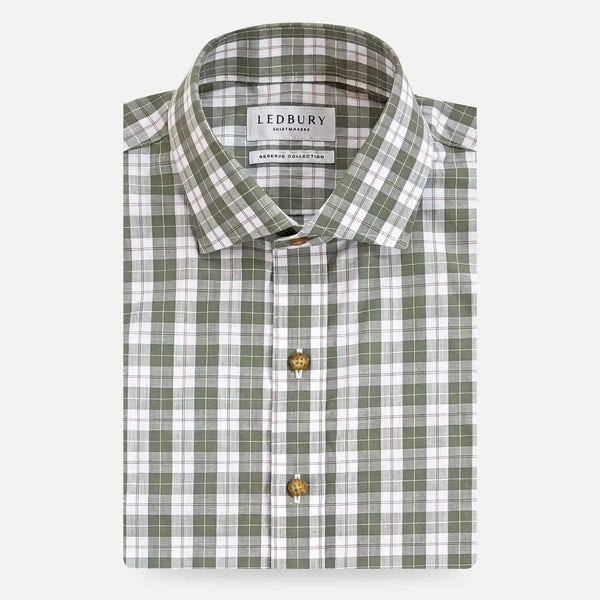 Soft olive plaid casual shirt - Ledbury Erwood Albini-woven lightweight poplin