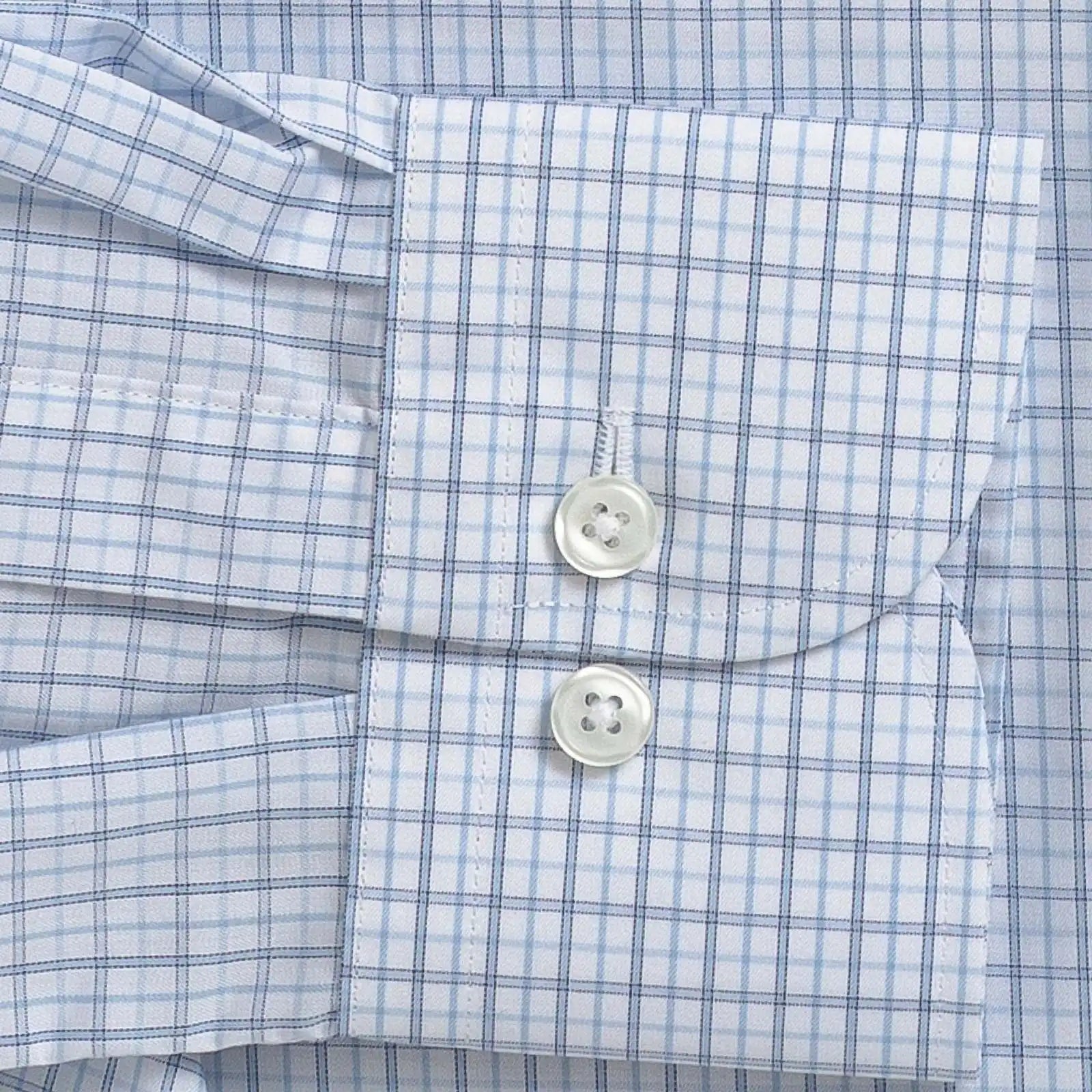 Blue tattersall dress shirt sleeve detail – Ledbury Kent fabric custom fit