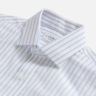 Button-down collar detail on the Navy Courtland Stripe Oxford - Ledbury