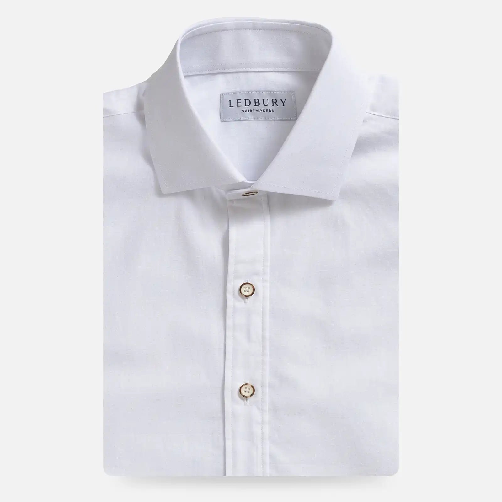 White cotton linen custom dress shirt  folded | Cayman | Ledbury

