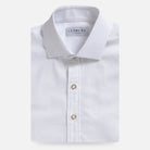 White cotton linen custom dress shirt  folded | Cayman | Ledbury

