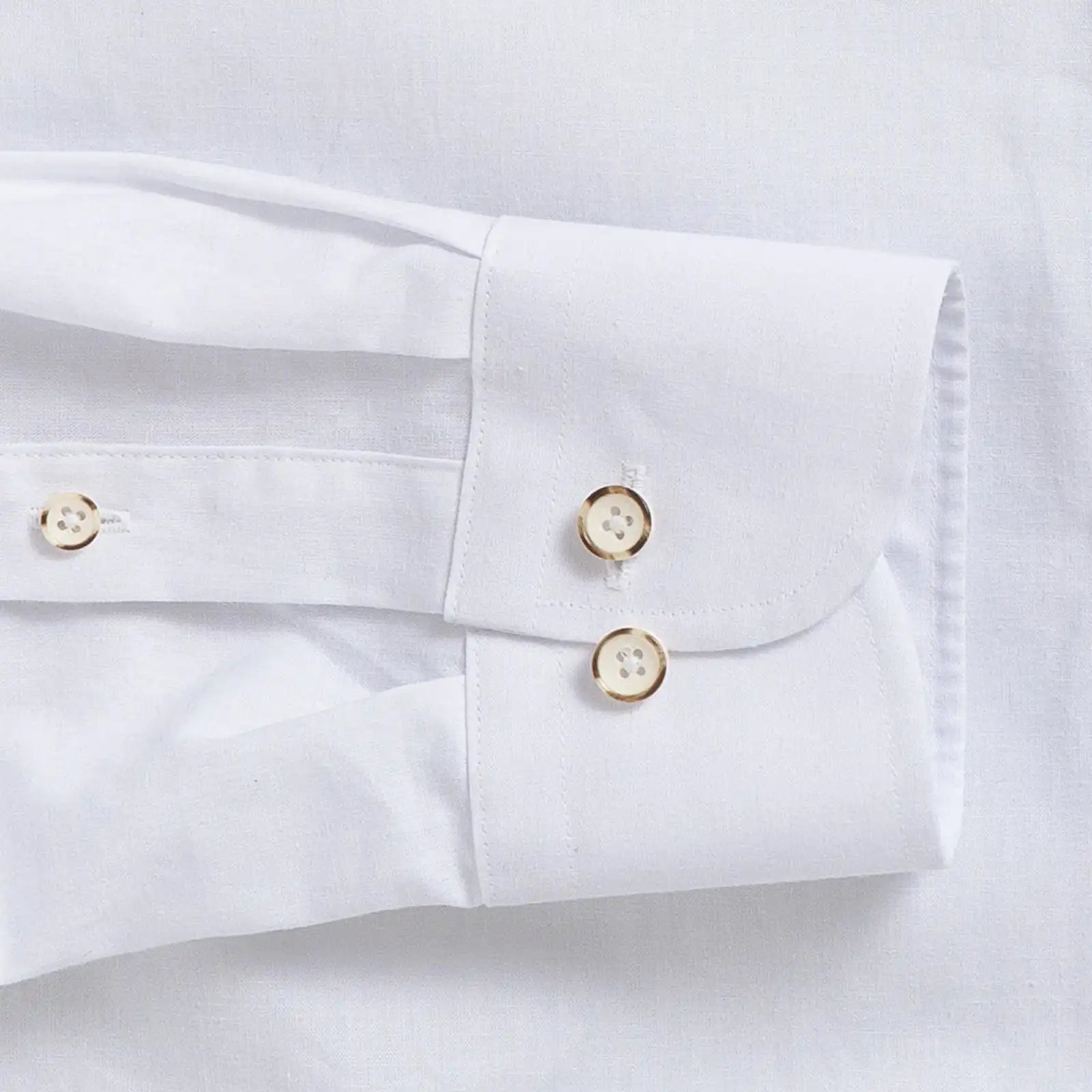 Double button barrel cuff detail | White Cayman cotton linen shirt | Ledbury
