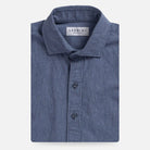 Blue cotton linen custom dress shirt folded | Ledbury
