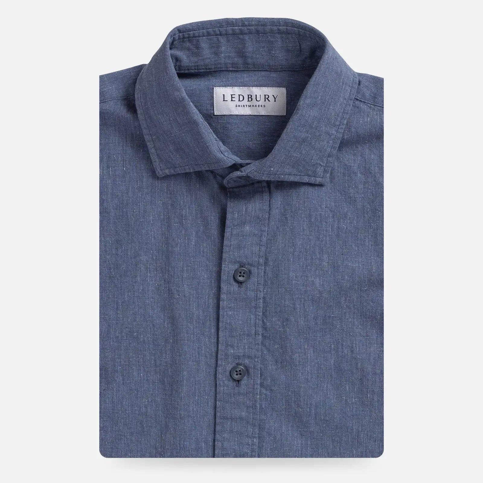 Blue cotton linen custom dress shirt folded | Ledbury
