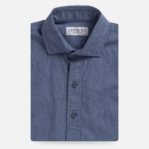 Blue cotton linen custom dress shirt folded | Ledbury
