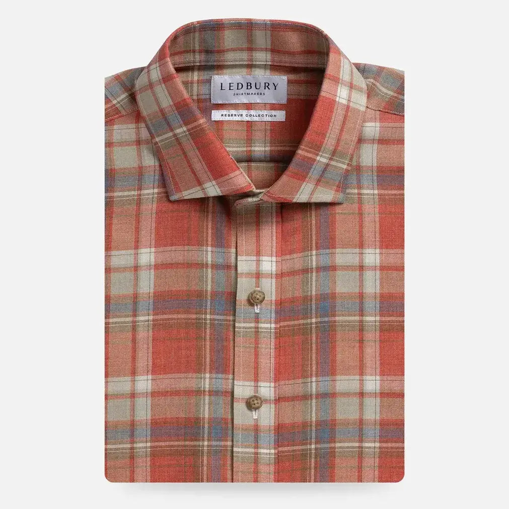 Ledbury Faded Red Coulter Plaid Custom Shirt — full view, made to order in Extra Slim, Tailored, Contemporary, or Classic fit