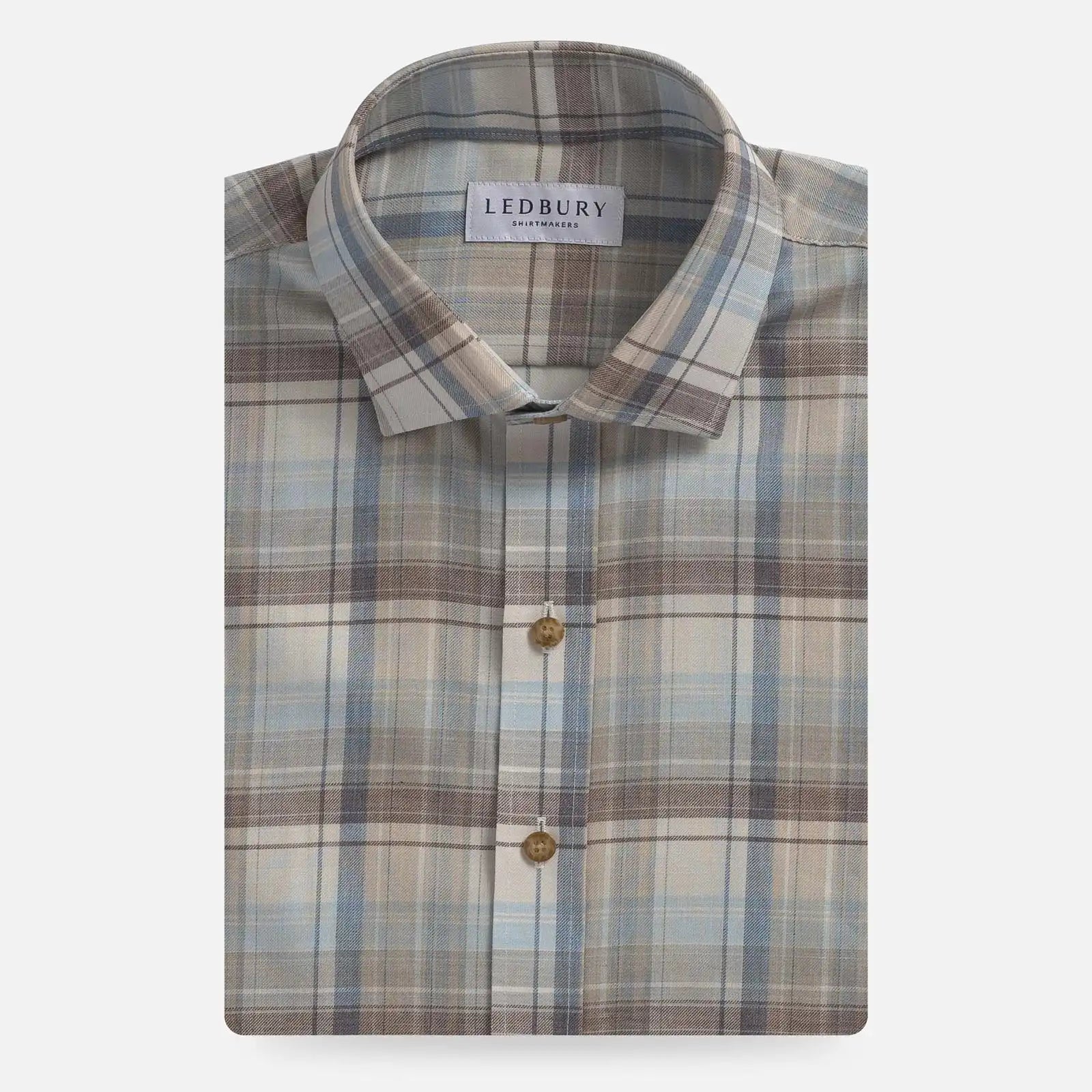 Ledbury Faded Desert Coulter Plaid Custom Shirt — full view, made to order in Extra Slim, Tailored, Contemporary, or Classic fit