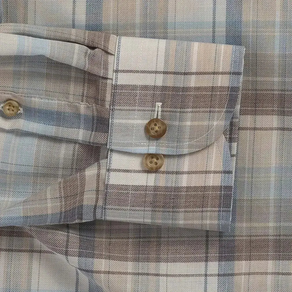 Sleeve detail of the Ledbury Faded Desert Coulter Plaid Custom Shirt — customizable sleeve length