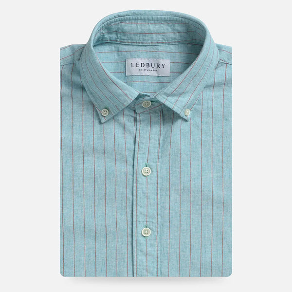 Sea green stripe cotton-linen custom shirt, front view