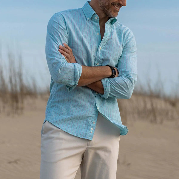 The Sea Green Barretto Stripe Cotton Linen Custom Shirt