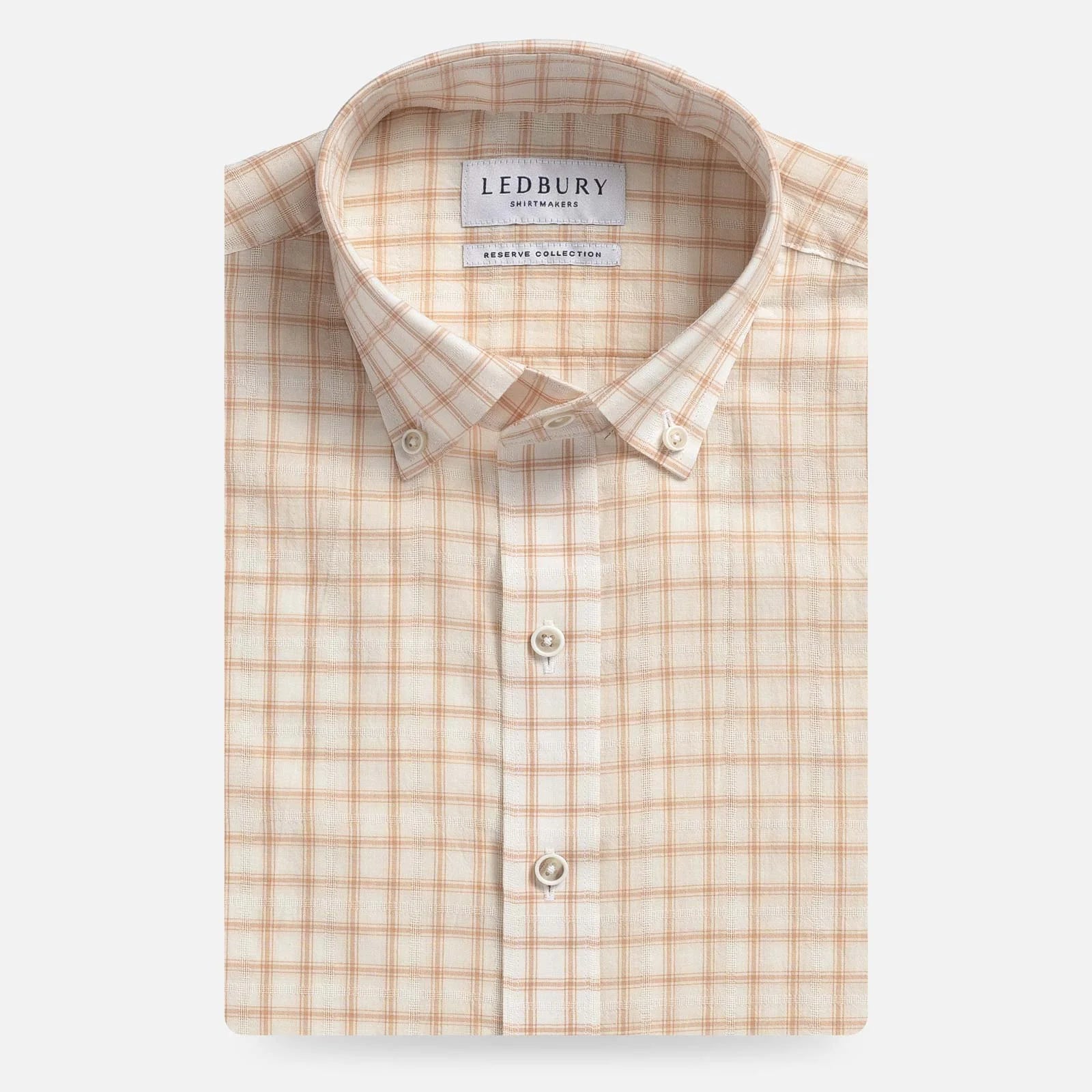 Pale pink check custom shirt, front view, Ledbury