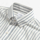 Collar detail on a weathered blue stripe shirt, Ledbury