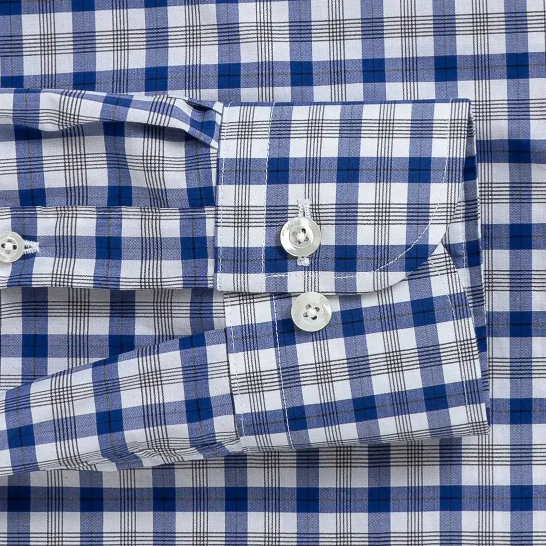 Thomas Mason Currier Check shirt sleeve and cuff detail - double button barrel cuff construction