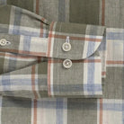 Double button barrel cuff and sleeve detail on the Faded Olive Royer linen shirt by Ledbury
