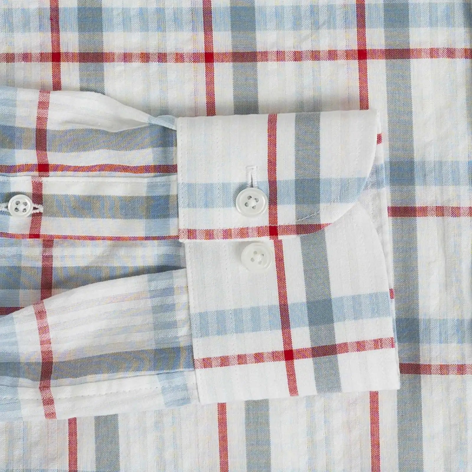 Double button barrel cuff detail on the Red Pepper Bartlett Plaid shirt
