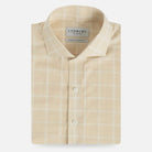 Light yellow and white Albini Italian checkered shirt flat lay