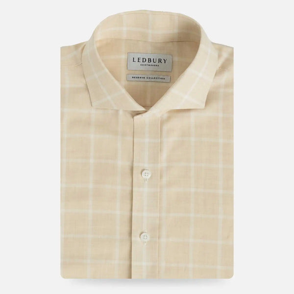 Light yellow and white Albini Italian checkered shirt flat lay