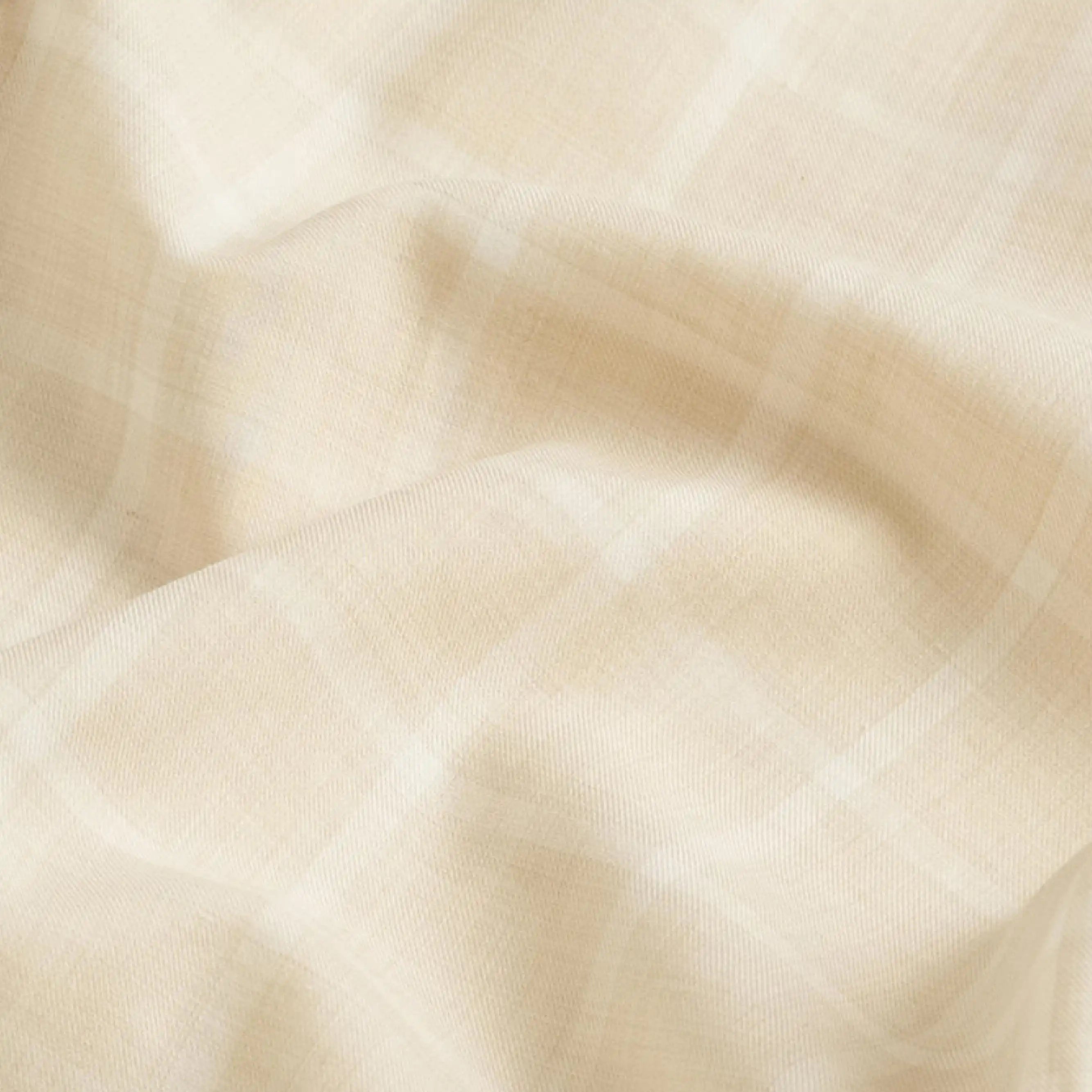 Close-up fabric detail of the wheat Albini Pritchard Italian checkered dress shirt