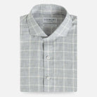 Light grey and white Albini Italian checkered shirt flat lay