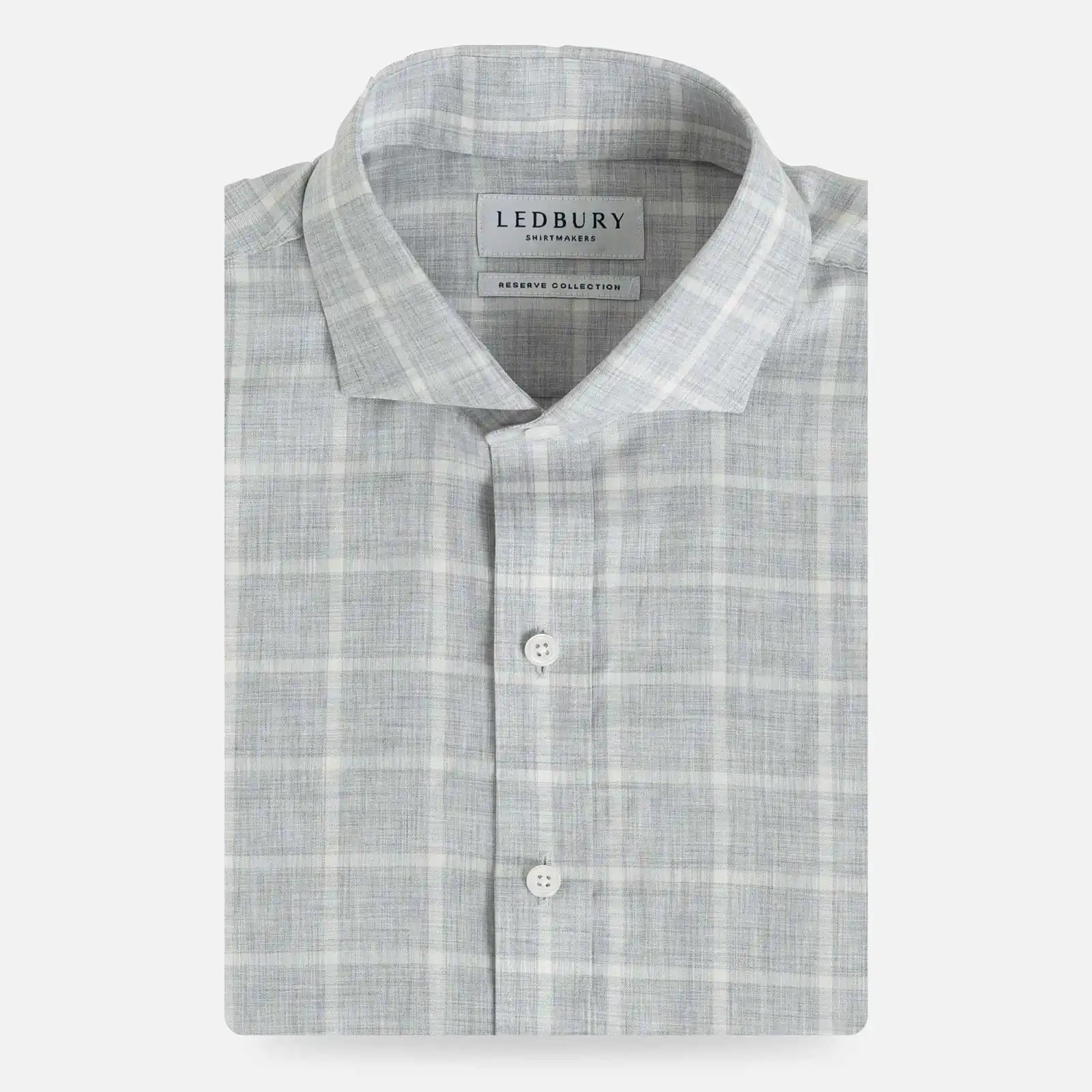 Light grey and white Albini Italian checkered shirt flat lay