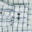 Close-up of an Italian linen check shirt with blue and white pattern