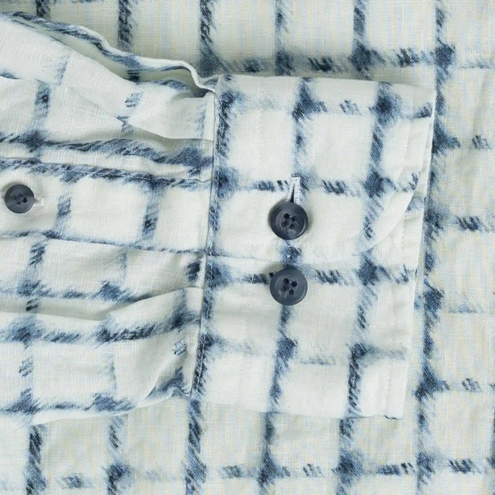 Close-up of an Italian linen check shirt with blue and white pattern