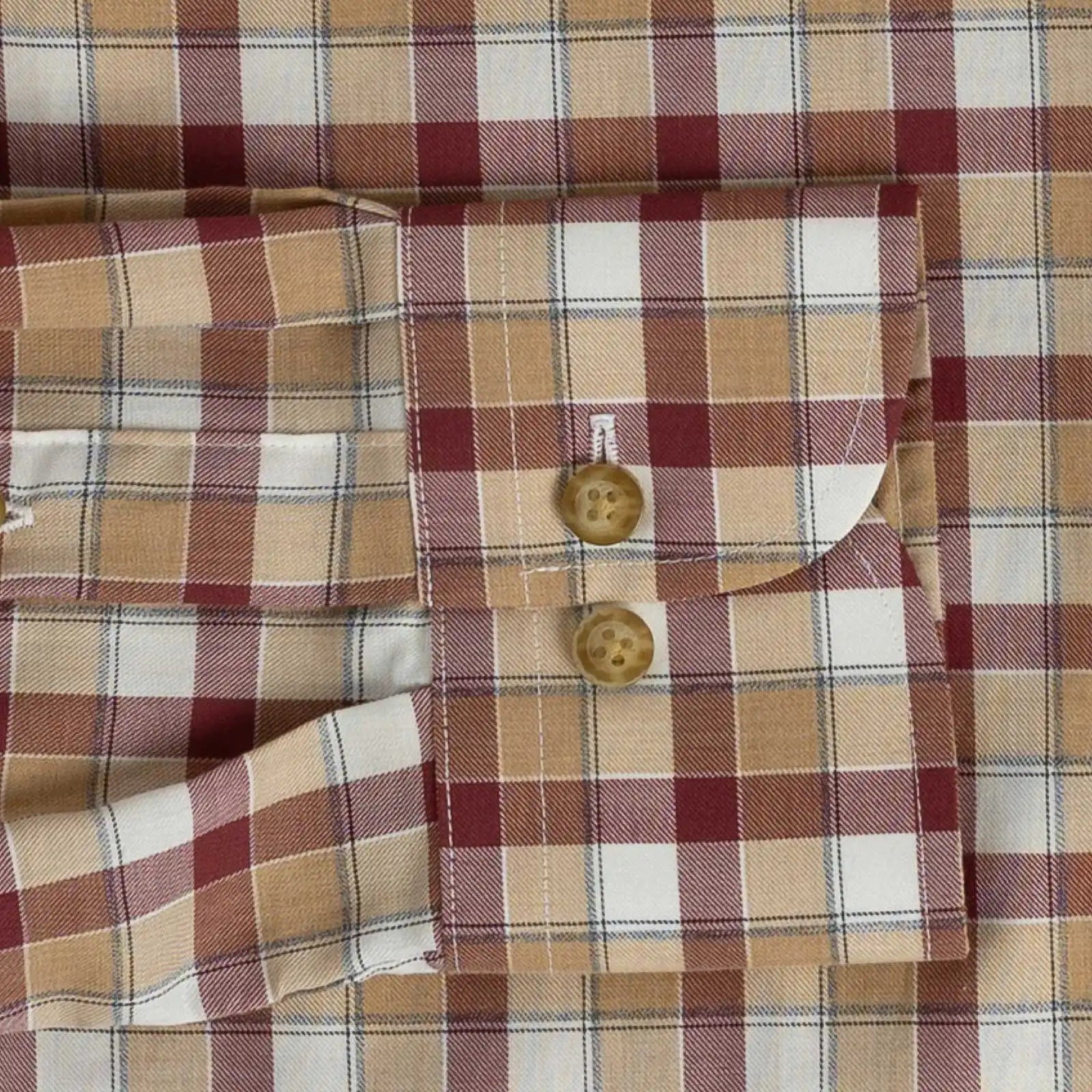 Brick red and tan check Italian woven Albini sleeve detail 