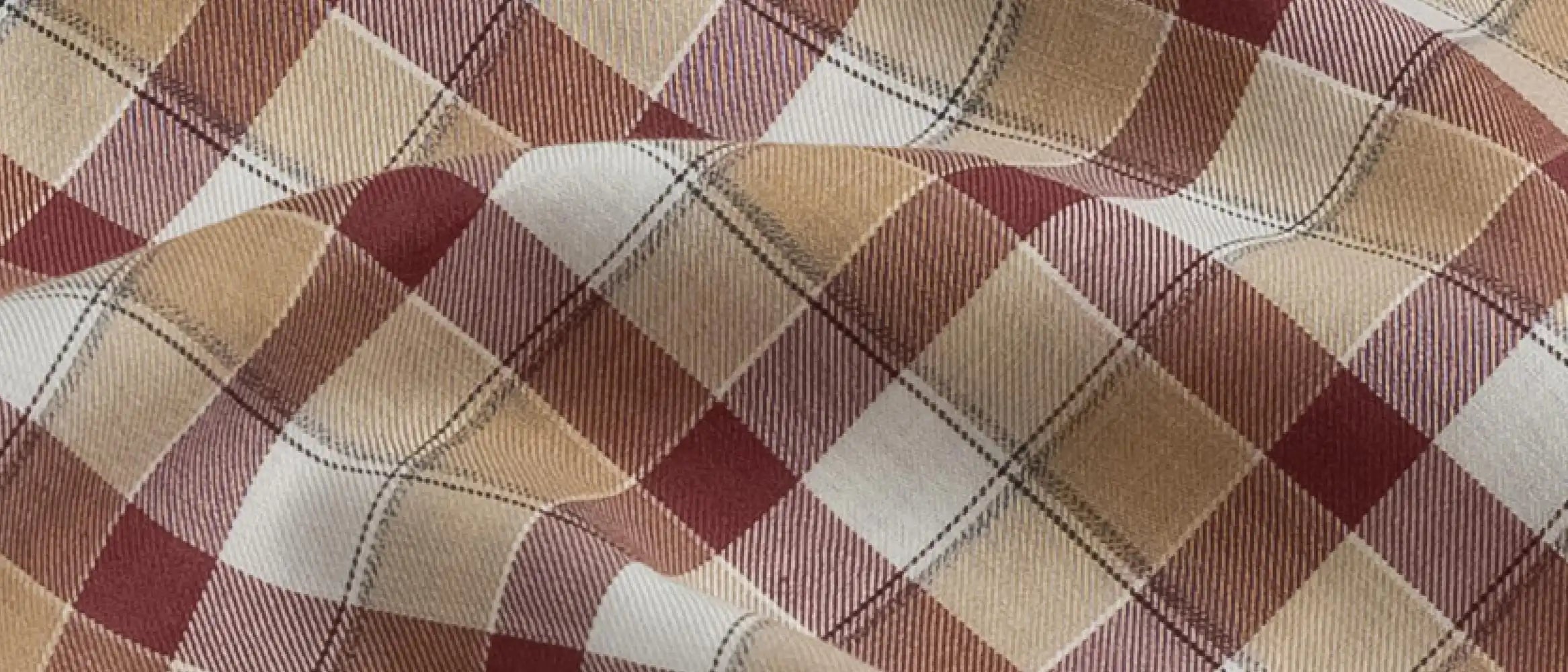 Brick red and beige plaid Albini Calloway plaid fabric close-up