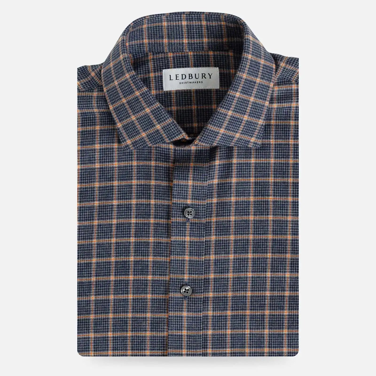 Navy Guilford check houndstooth custom dress shirt flat lay