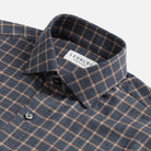 Navy Guilford houndstooth check shirt collar and button detail