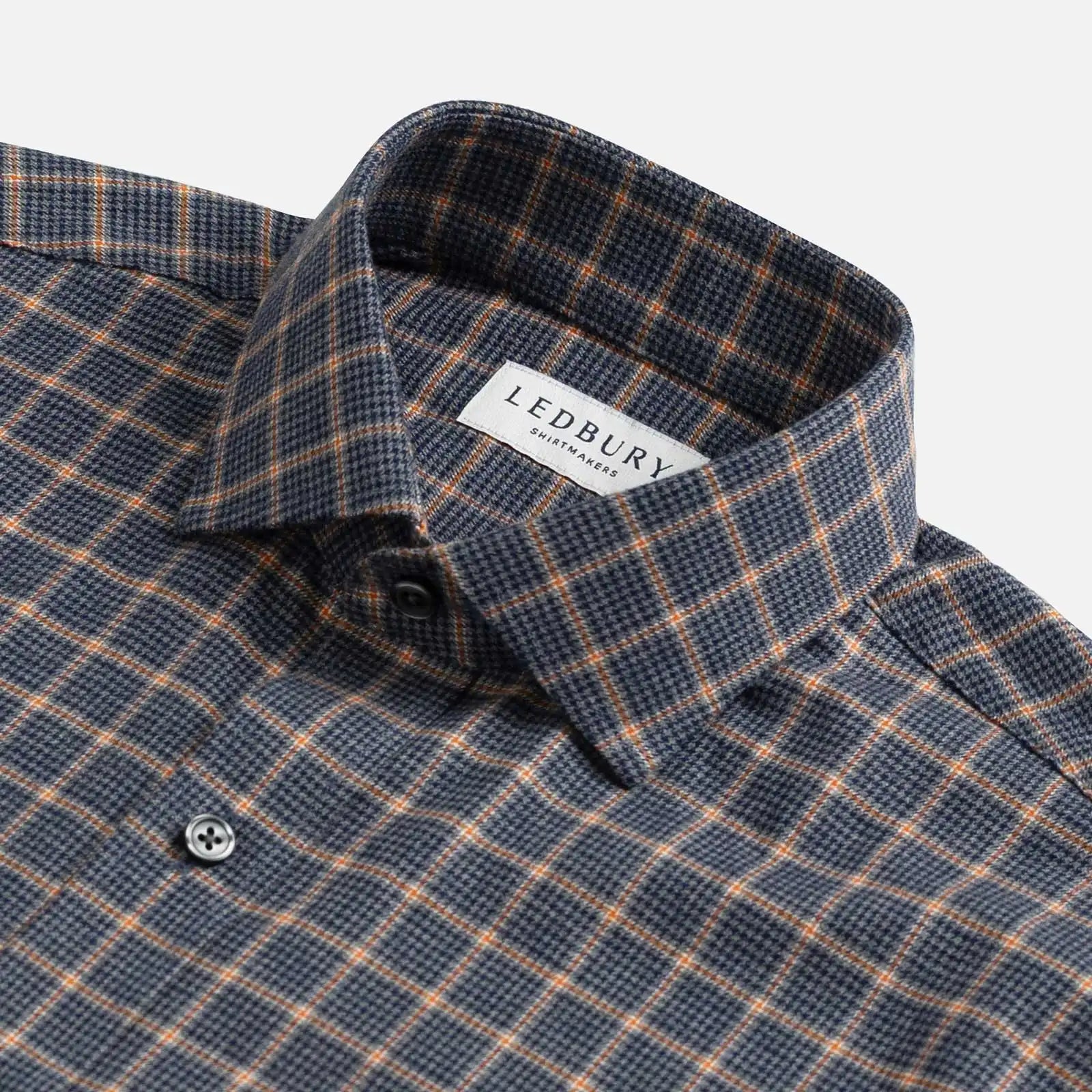 Navy Guilford houndstooth check shirt collar and button detail