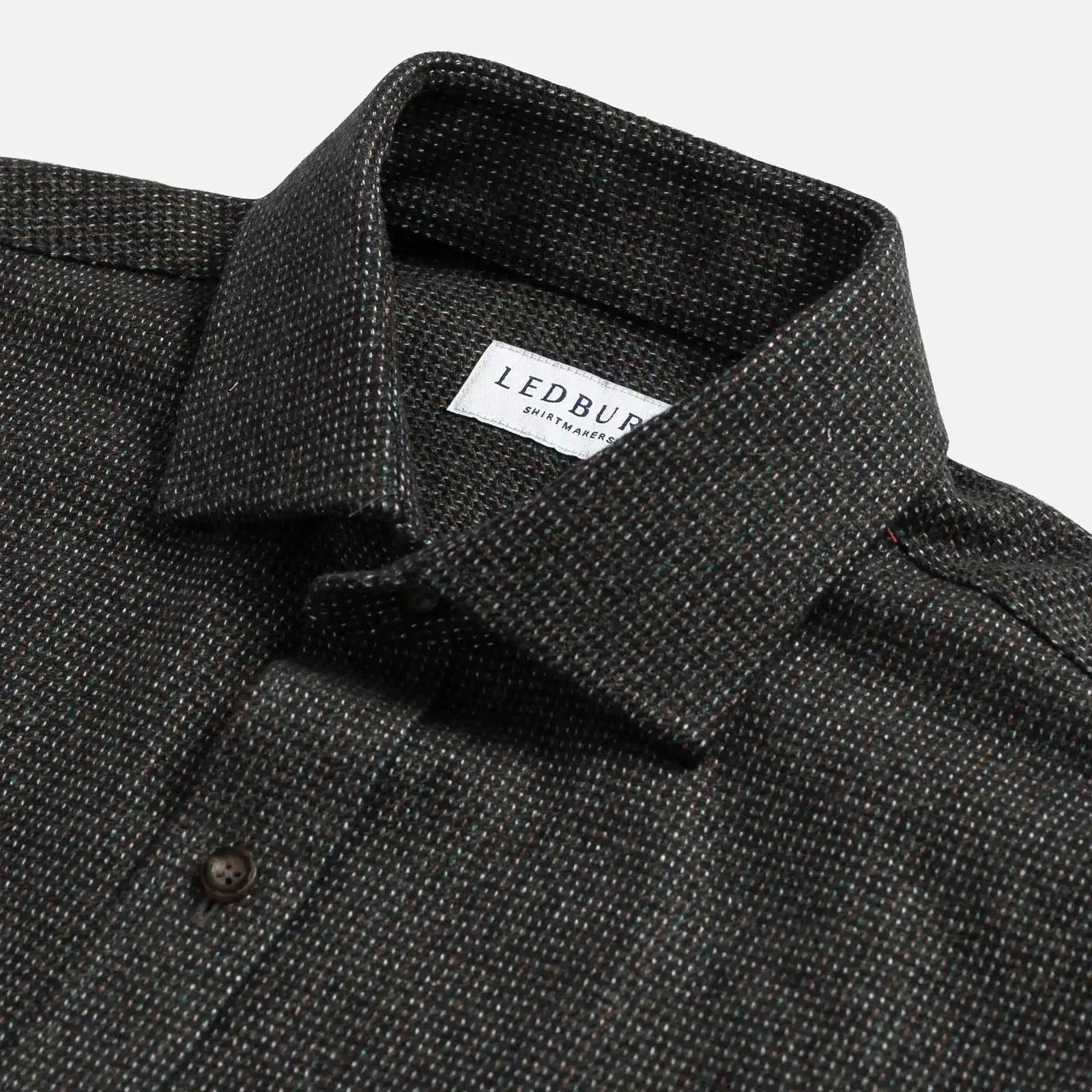 Dark green Delange dobby shirt collar detail - sophisticated texture and tailoring