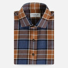 Baked clay Dohman plaid flannel custom shirt flat lay