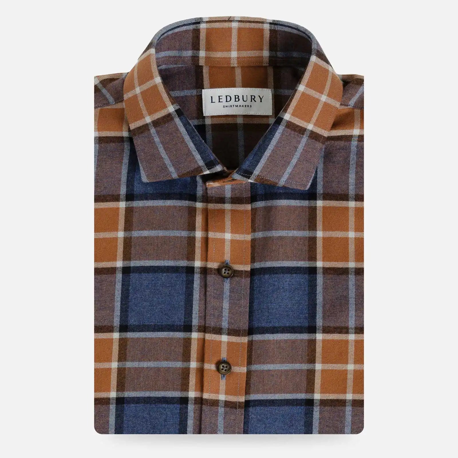 Baked clay Dohman plaid flannel custom shirt flat lay