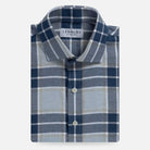 Blue oversize multidimensional plaid flannel cotton shirt flat lay