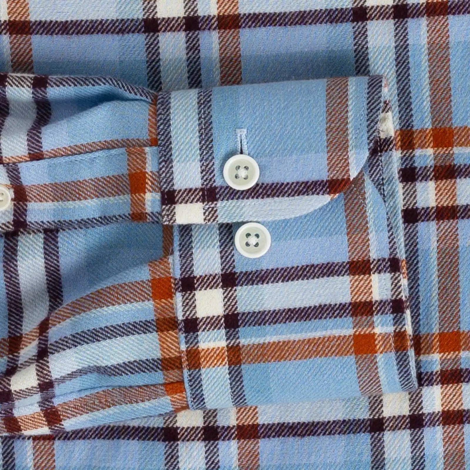 Sky blue Oakhurst flannel shirt sleeve detail - brushed fabric with custom sizing