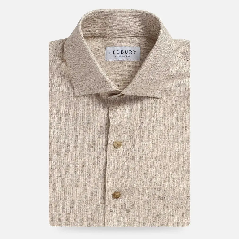 Beige heathered herringbone button down shirt 