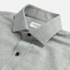 Grey herringbone heathered button down shirt collar detail