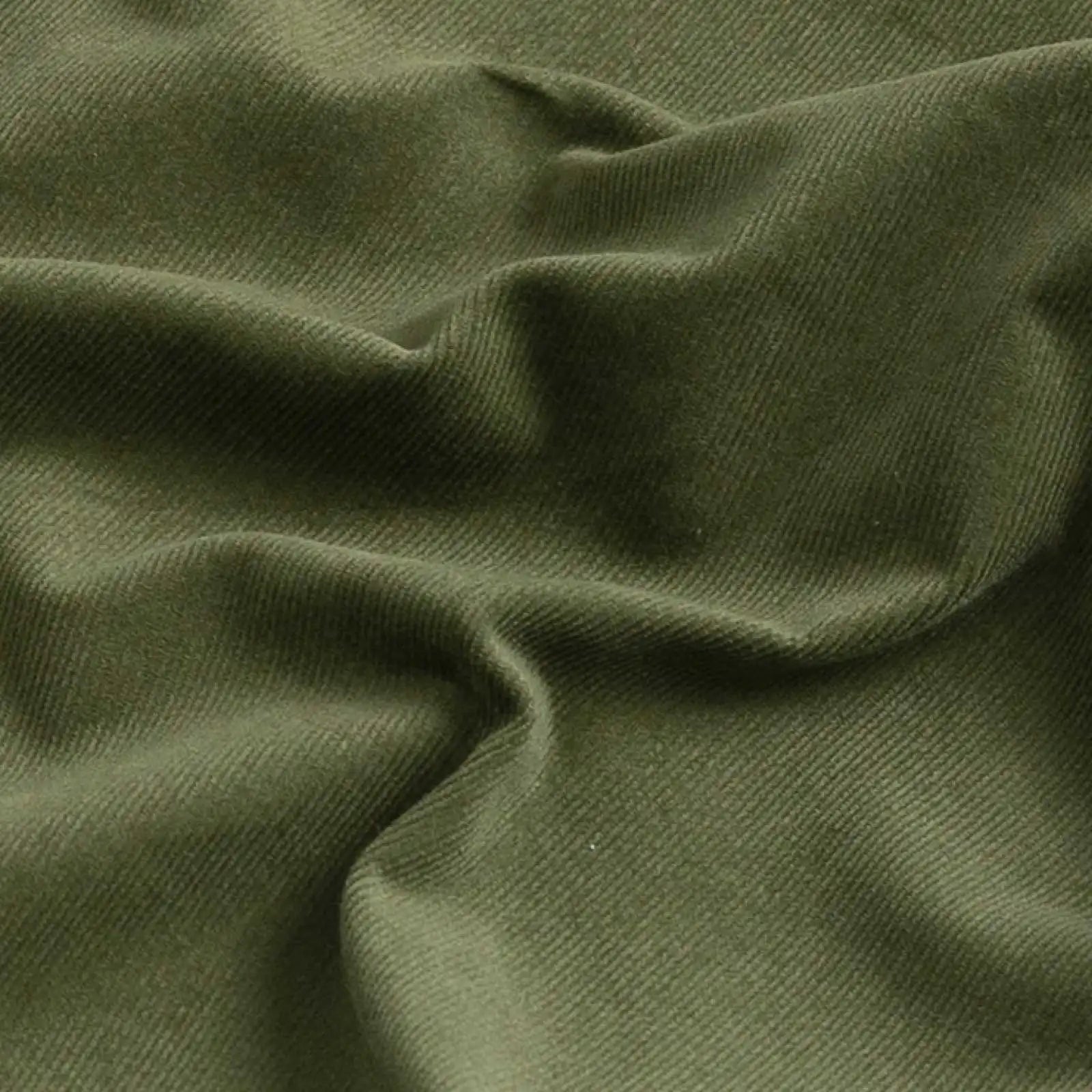 Custom corduroy shirt olive green fabric detail close-up