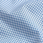 Custom dress shirt blue check pattern close-up detail