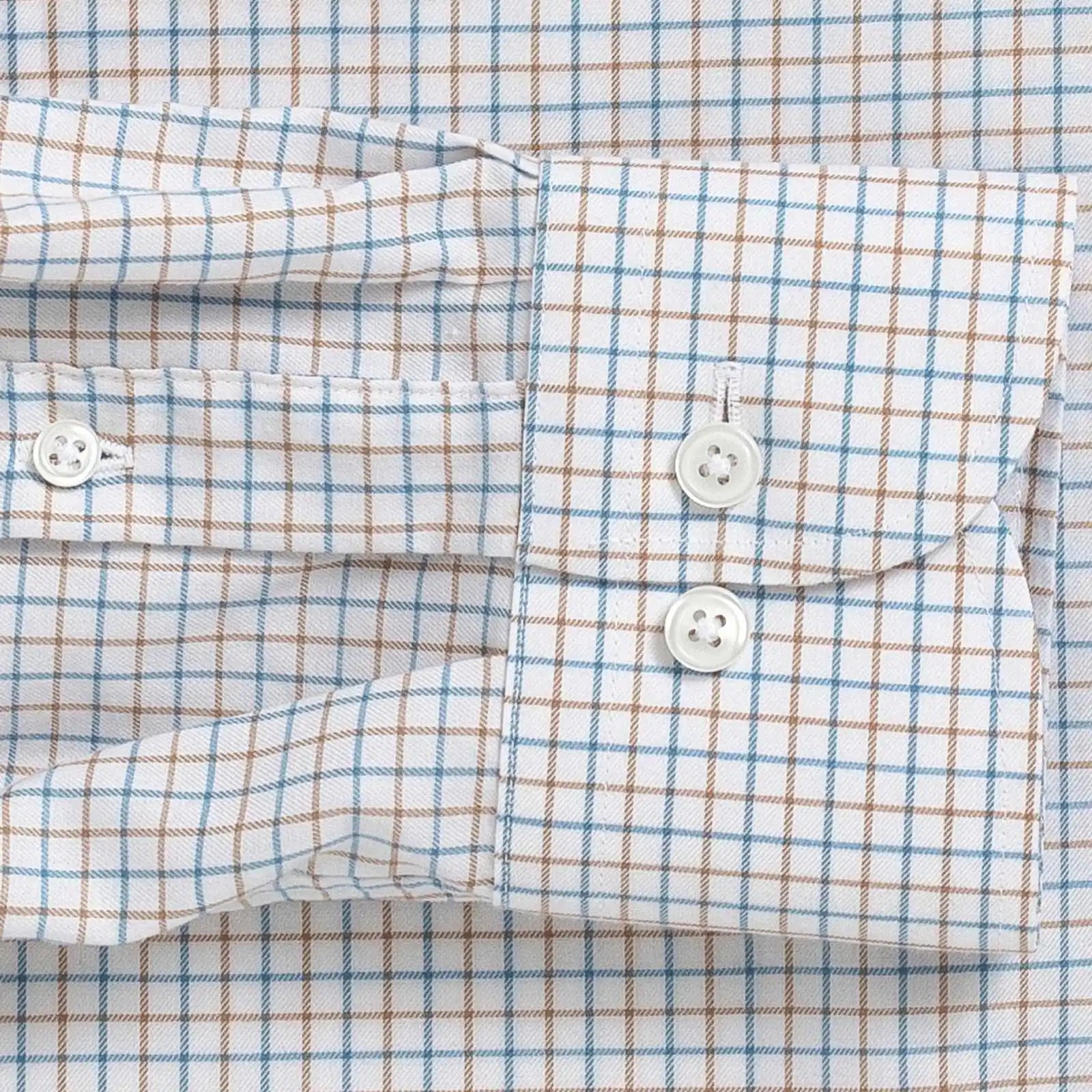 Blue Mabbett check shirt sleeve detail - expert construction and adjustable lengths