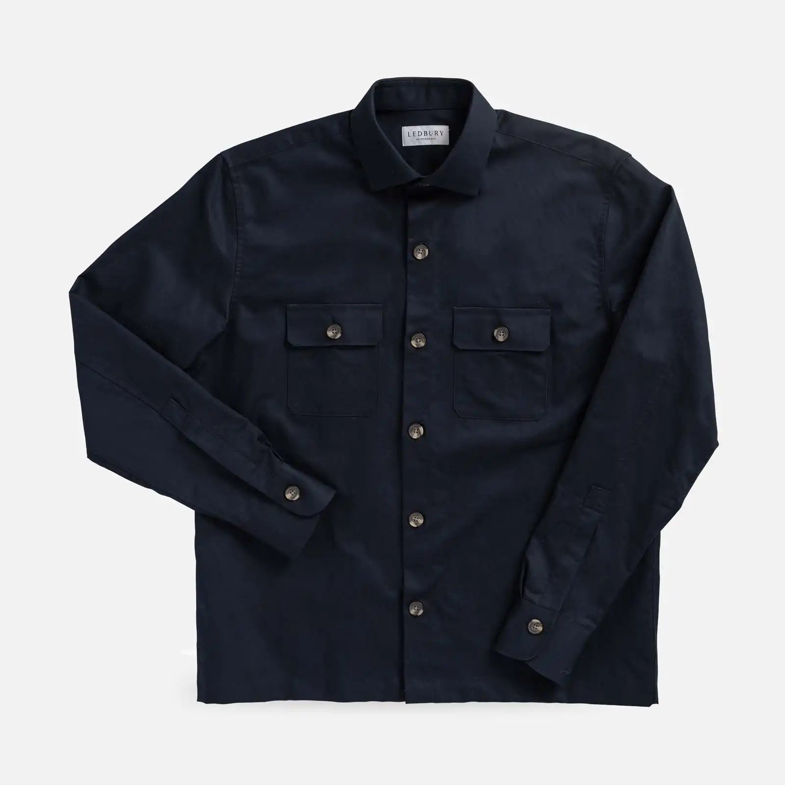 Navy Cotton Linen Shirt Jacket — 71% cotton 29% linen basket weave in navy, made to order by Ledbury