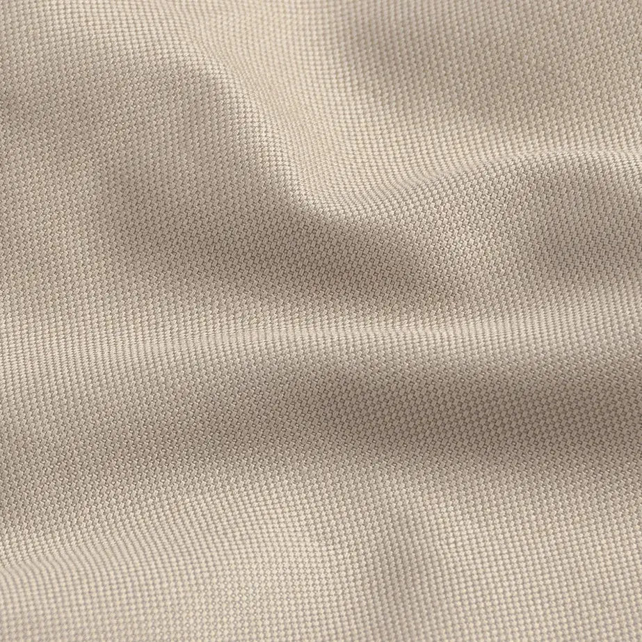 Close-up of 71% cotton 29% linen basket weave fabric on the Light Tan Shirt Jacket by Ledbury